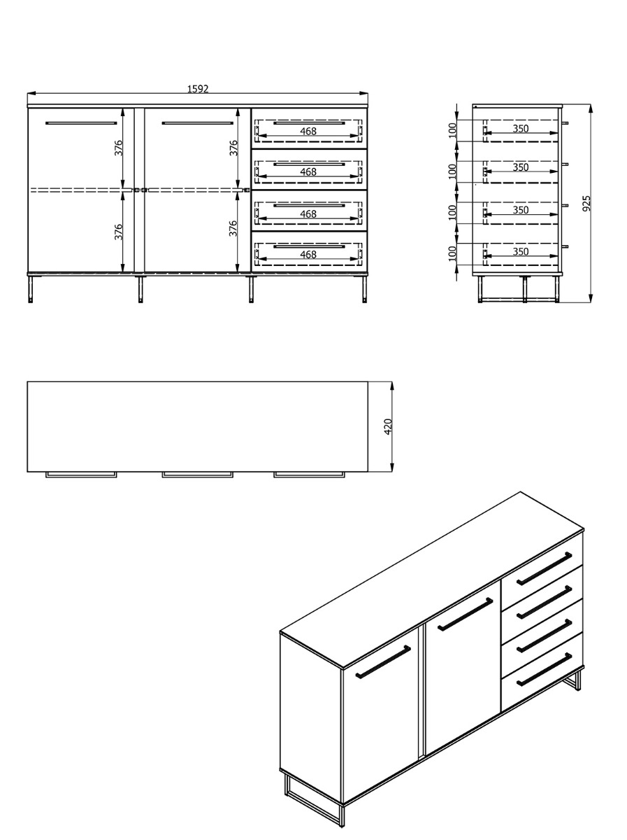 Madia industry con cassetti e due ante, finitura  Rovere e Nero