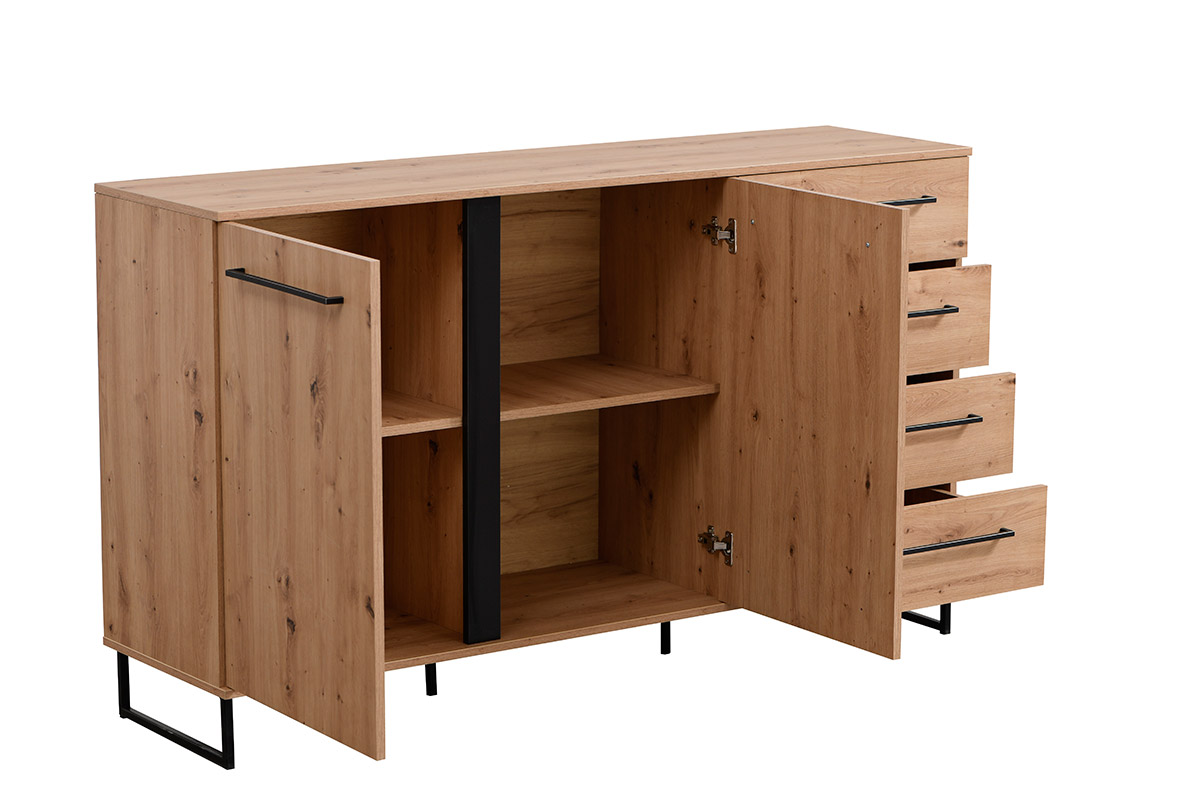 Madia industry con cassetti e due ante, finitura  Rovere e Nero