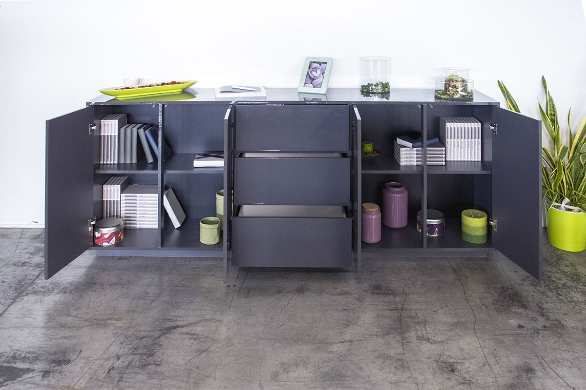 Sala di design finitura laccato antracite lucido, Made in Italy