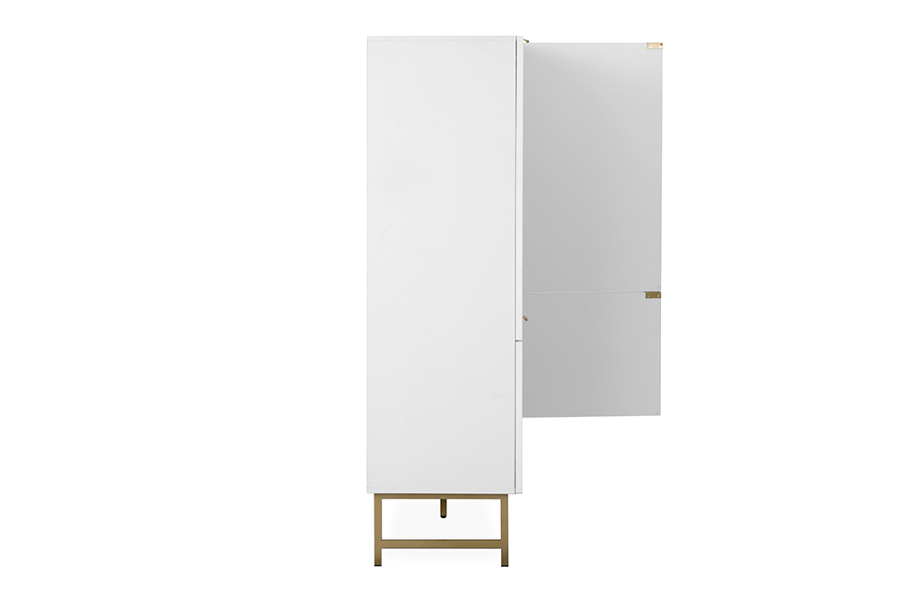 Madia contenitore alta moderna 2 ante, bianco opaco con dettagli dorati