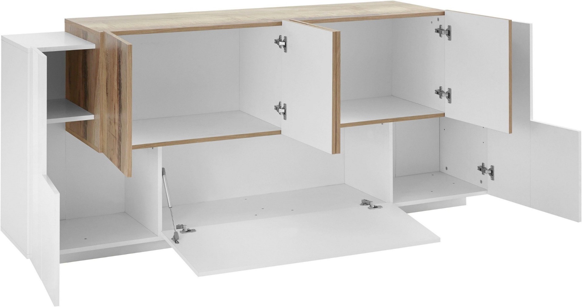 Credenza moderna 6 ante  e una ribalta in Bianco lucido e Pero