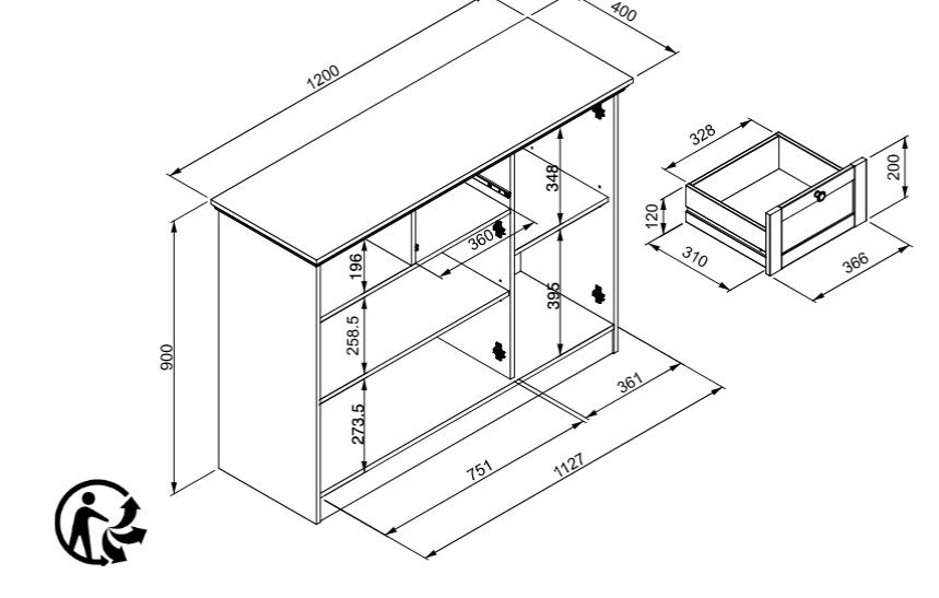 Credenza  3 ante 1 cassetto in finitura Grigio antracite