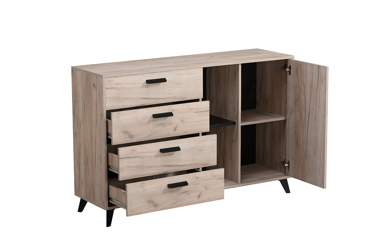 Madia moderna 4 cassetti e un'anta, Rovere grigio e Nero