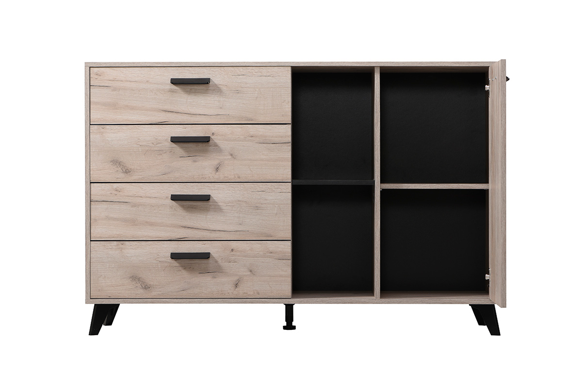 Madia moderna 4 cassetti e un'anta, Rovere grigio e Nero