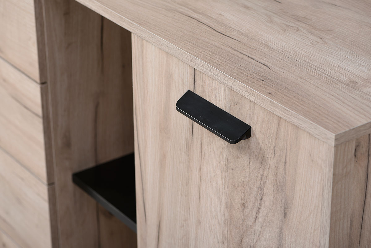 Madia moderna 4 cassetti e un'anta, Rovere grigio e Nero