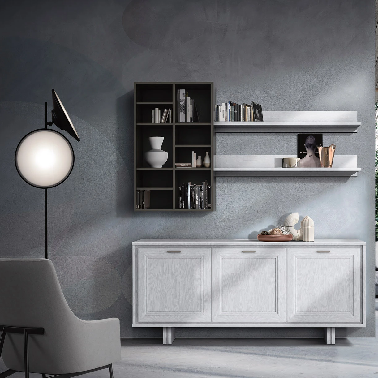 madia con piedi contemporanea bianca