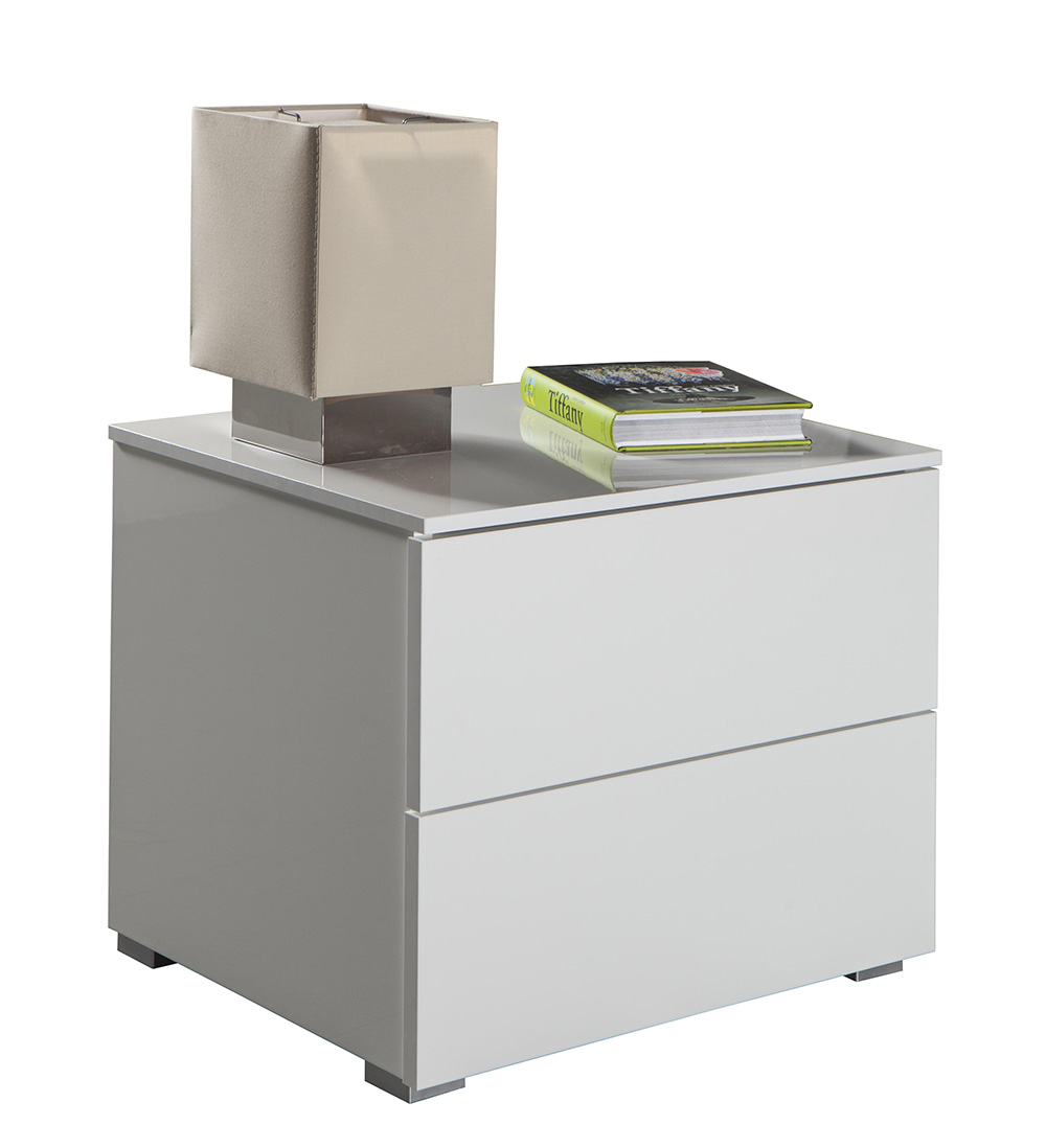 Comodino moderno con 2 cassetti in Bianco laccato lucido