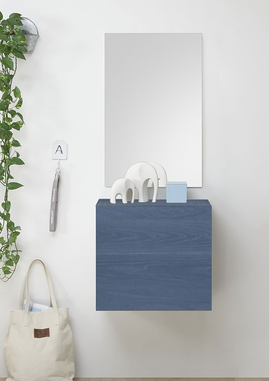 Mobile da ingresso con specchio, colore blu essenza