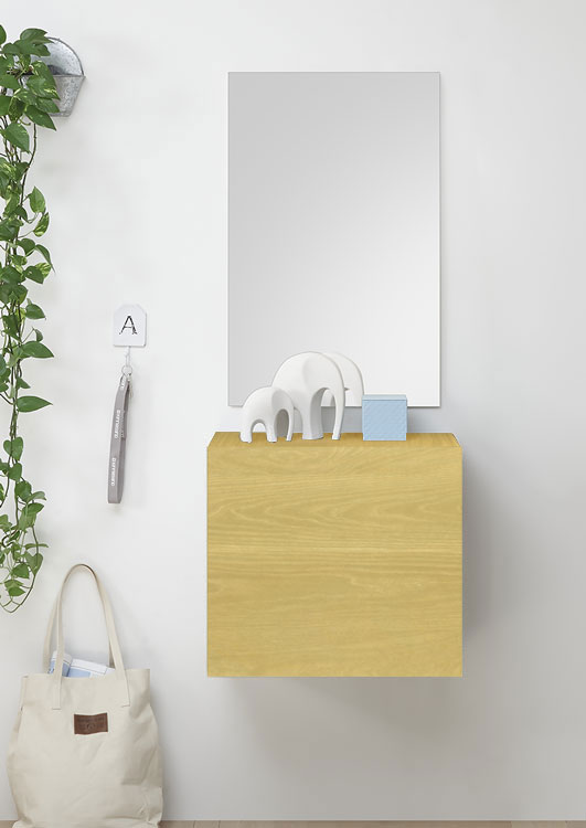 Mobile da ingresso con specchio, colore giallo essenza