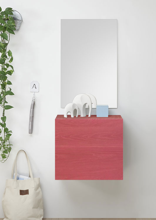 Mobile da ingresso con specchio, colore rosso essenza