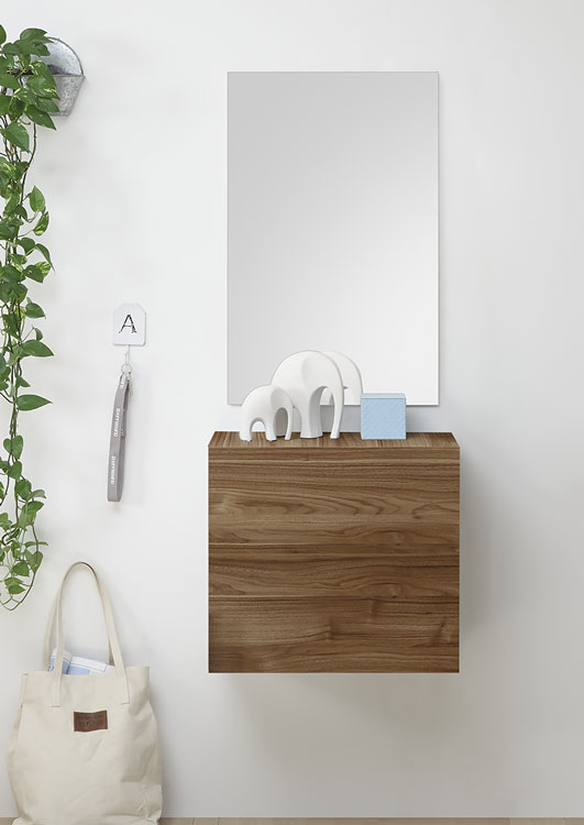 Mobile da ingresso con specchio, finitura noce dark