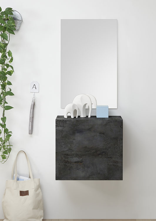 Mobile da ingresso con specchio, finitura ossido