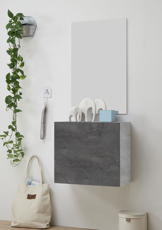 Mobile da ingresso con specchio, finitura ossido e beton