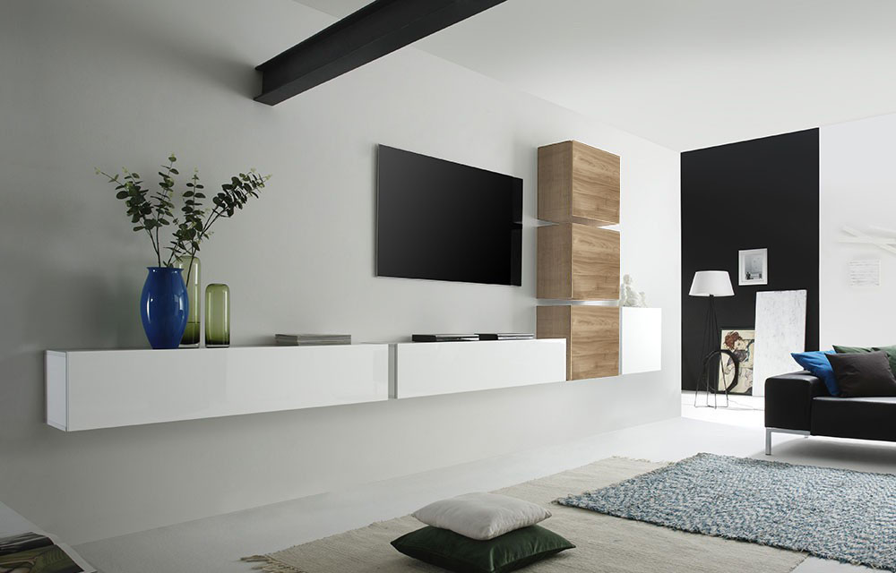 Parete attrezzata moderna di design cadiz e bianco lucido - 422x200 cm