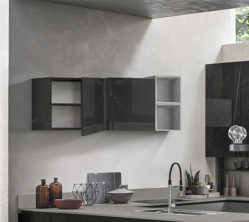 Pensile cubo per cucina sospeso, Antracite lucido