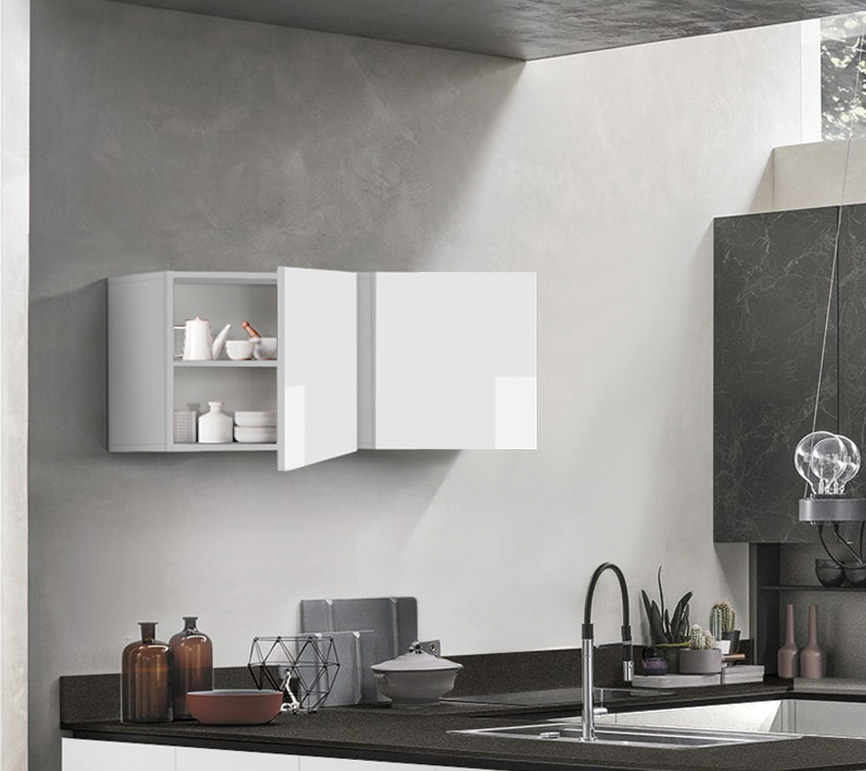 Pensile cubo per cucina sospeso, Bianco lucido