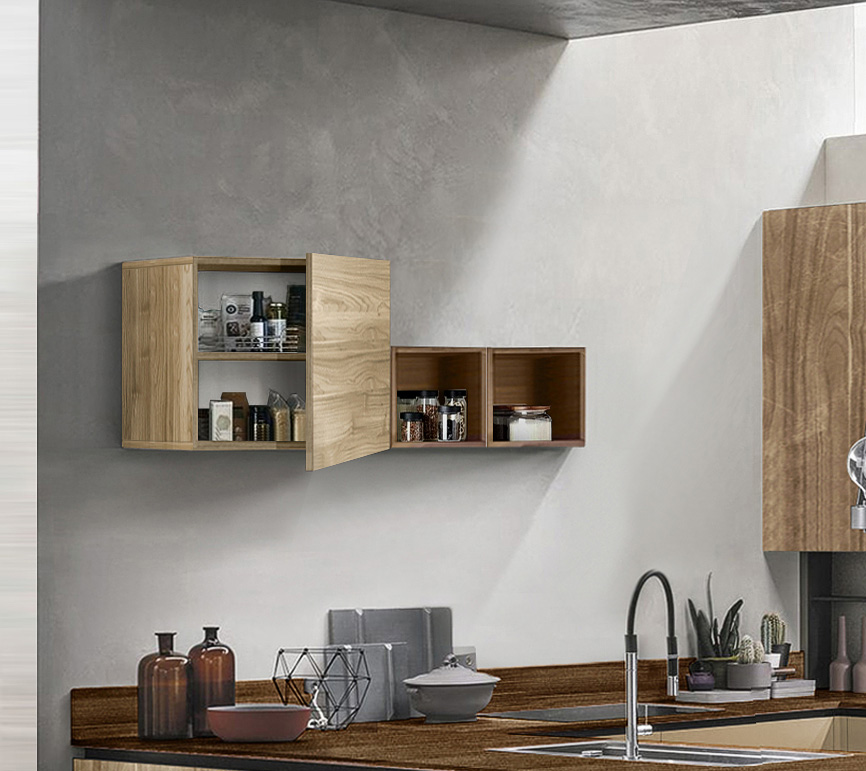 Pensile cubo per cucina sospeso, Noce stelvio