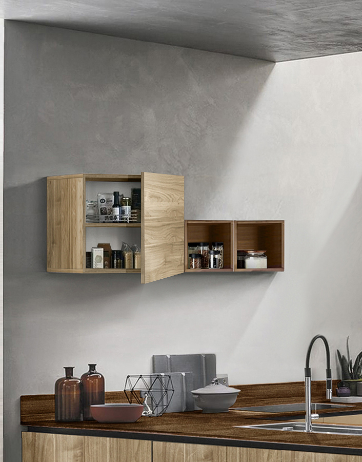 Pensile cubo per cucina sospeso, Noce stelvio