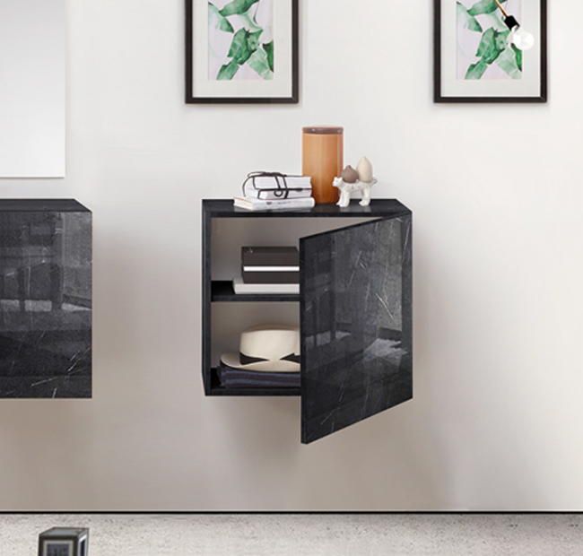 Cubo sospeso in diverse finiture per parete attrezzata