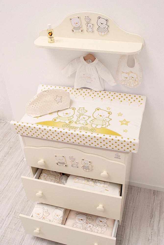 Lettino neonati Paddington avorio con decorazioni e ruote Zenzero Shop