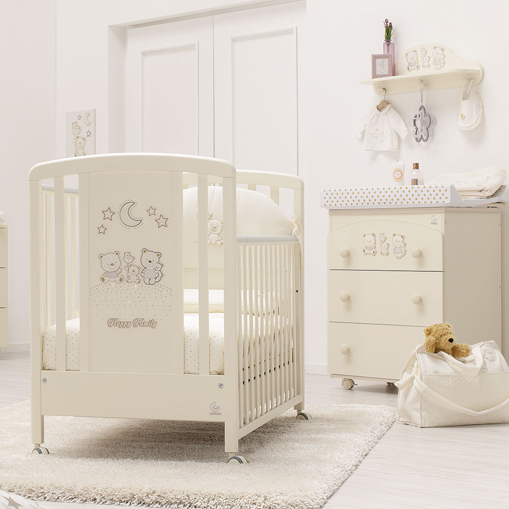 Lettino neonati Paddington avorio con decorazioni e ruote Zenzero Shop