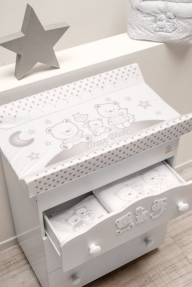 Lettino neonati Paddington con decorazione e ruote, finitura Bianco