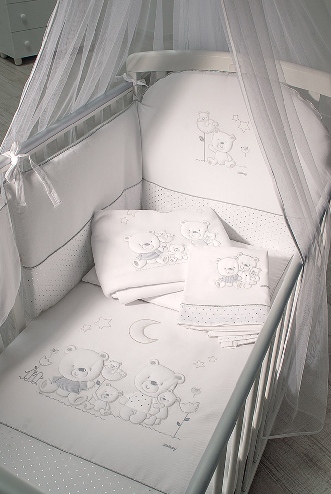 Lettino neonati Paddington con decorazione e ruote, finitura Bianco