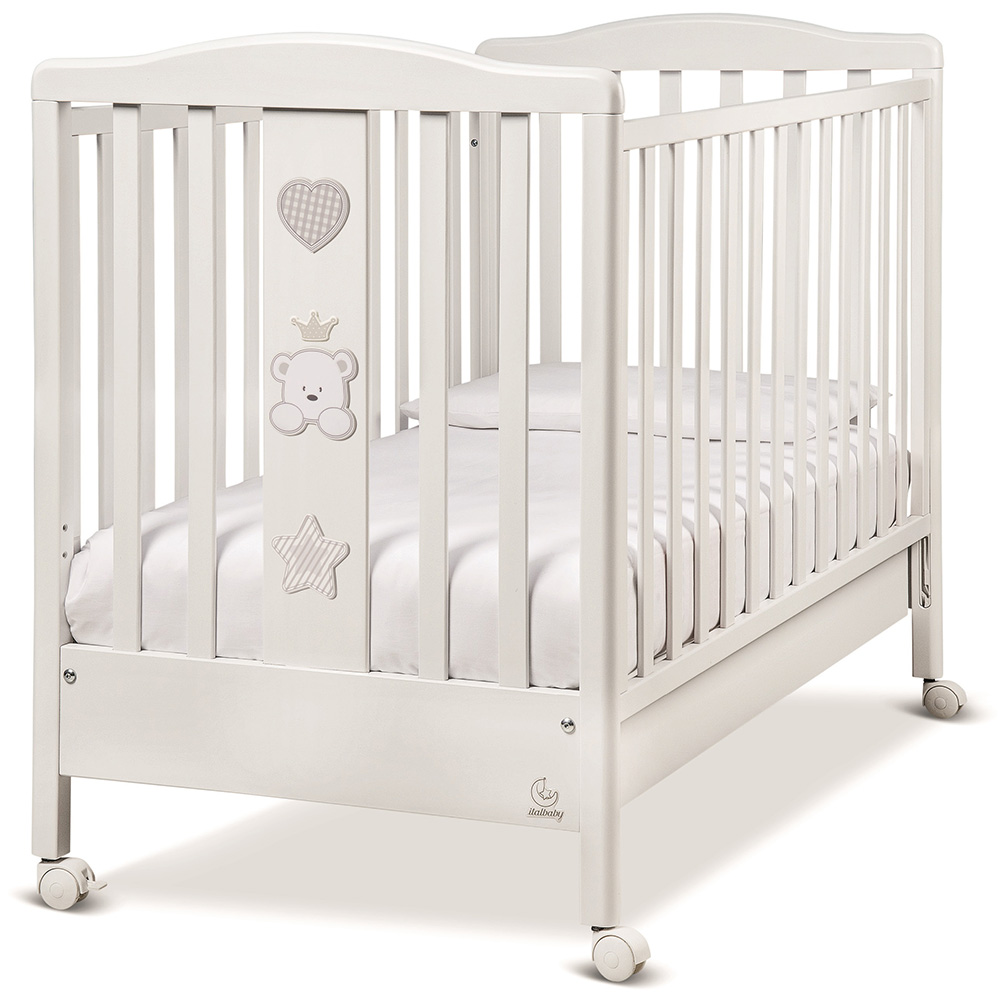 Culla Baloo con ruote, bianca con decori