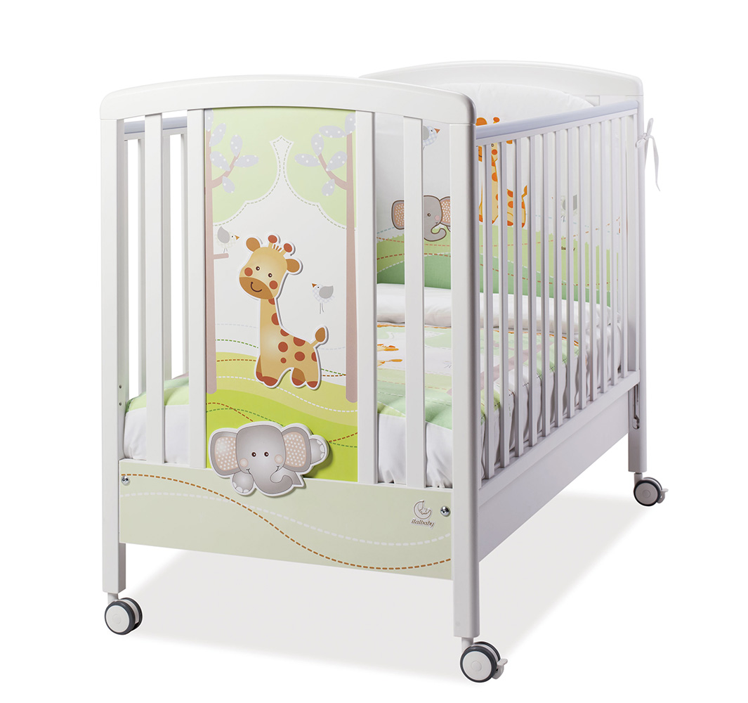 Culla neonati Melman bianca  con ruote e decori colorati