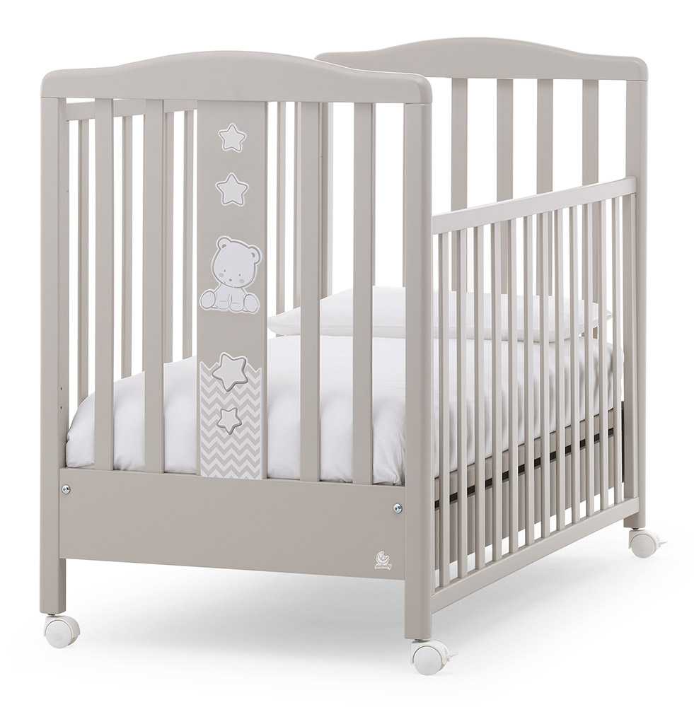 Culla moderna Teddy con ruote, finitura Choco con decori Tortora