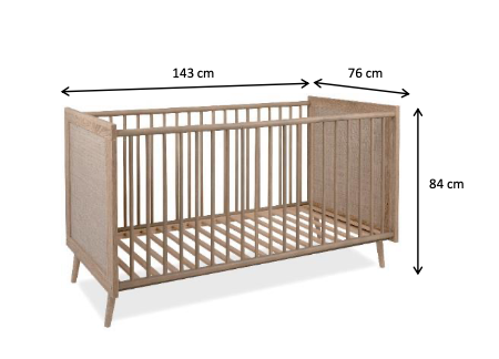 Culla per bambini in finitura Quercia con pannello effetto Rafia 