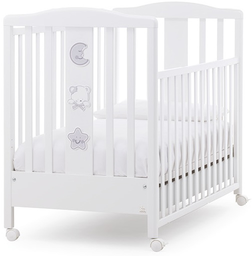 Culla moderna Grizzly con ruote, finitura bianco con decori grigi Zenzero Shop