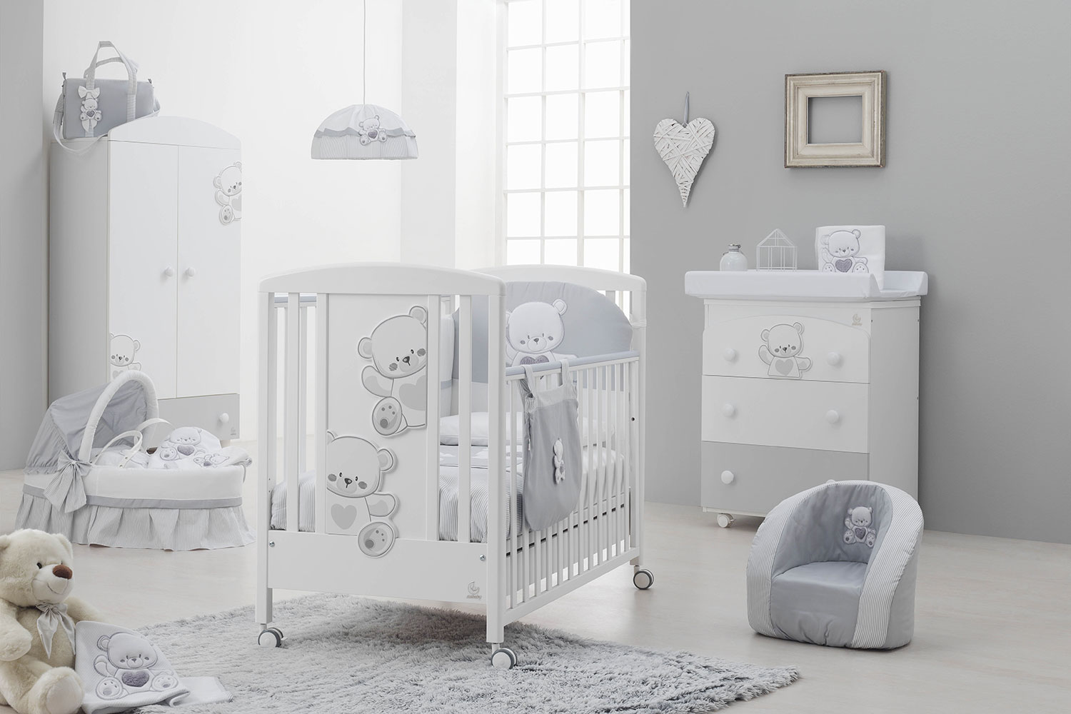 Bagnetto Mr.Bear per neonati Bianco e Grigio con decori orsetto