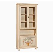 Vetrina in legno finitura avorio pennellato con decori, a 4 porte 89x38 H.198