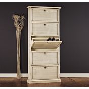 Scarpiera in legno colore laccato avorio patinato, colonna singola con 5 ribalte, 173 cm