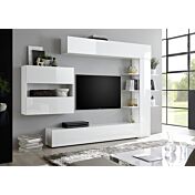 Sala moderna con parete attrezzata e madia, Bianco Lucido