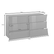 Comò 6 cassetti grande in finitura bianco laccato lucido, linea arco