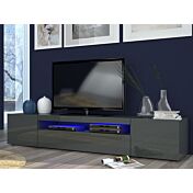 Base Porta TV moderna a 2 ante e 1 ribalta, finitura antracite lucido