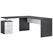 Capiente Scrivania moderna ad angolo con cassettiera in finitura Antracite e Bianco lucido 