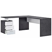 Capiente Scrivania moderna ad angolo con cassettiera in finitura Antracite e Bianco lucido 