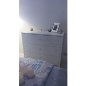 Moderno Comò con serigrafia argentata, 3 cassetti in finitura Bianco 