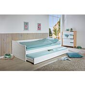 Letto in legno massiccio, con secondo letto estrailbile con ruote