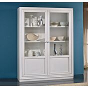 Vetrina a 2 porte in legno finitura bianco patinato, 140x45 H.185