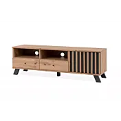 Porta TV nordico, finitura Rovere Oak e Antracite con fori passacavi