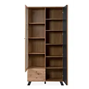 Vetrina stile nordico, finitura Rovere Oak e Antracite aperta 