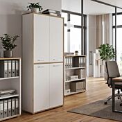Armadietto da ufficio, 85x227x42 h cm, Bianco e Rovere Artisan