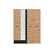 Armadio industry con specchio a 4 ante, finitura Rovere e Nero