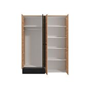 Armadio industry con specchio a 4 ante, finitura Rovere e Nero