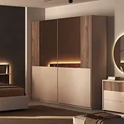 Armadio 2 ante scorrevoli, Cashmere e cannettato Noce caramello, specchi bronzo
