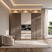 Armadio Bronzo e Cashmere con pannello tv girevole, L.277